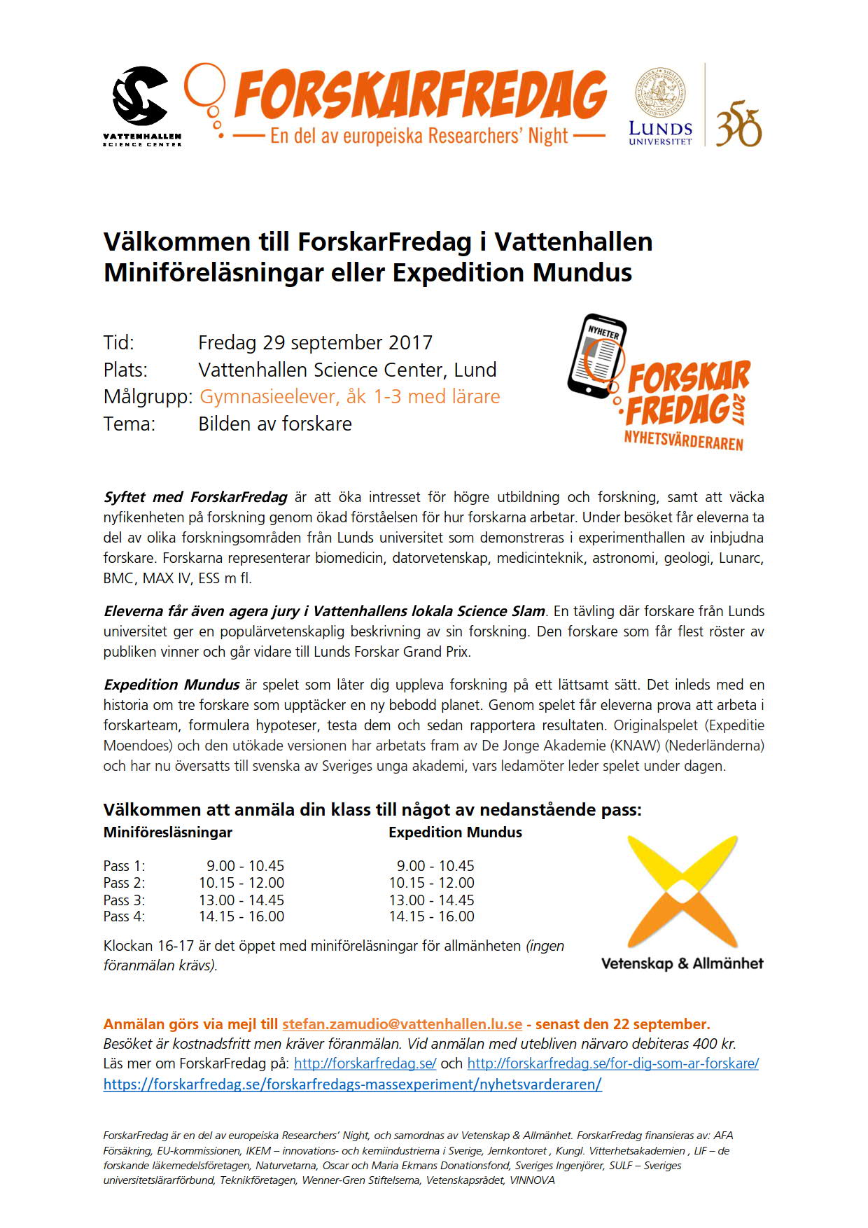 Inbjudan till ForskarFredag i Vattenhallen, 29 september 2017