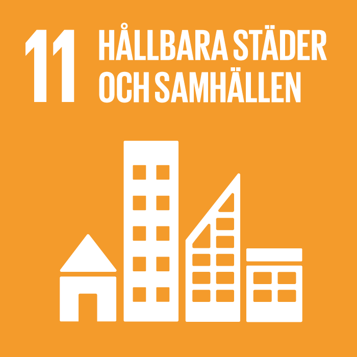 Logotyp för Globala målet nr. 11 Hållbara städer och samhällen.