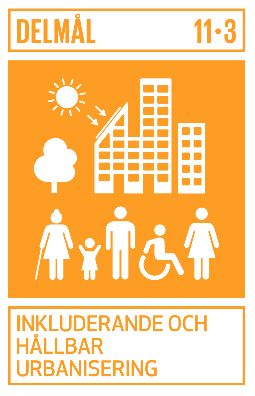 Logotyp för Globala målens delmål 11-3 Inkluderande och hållbar urbanisering